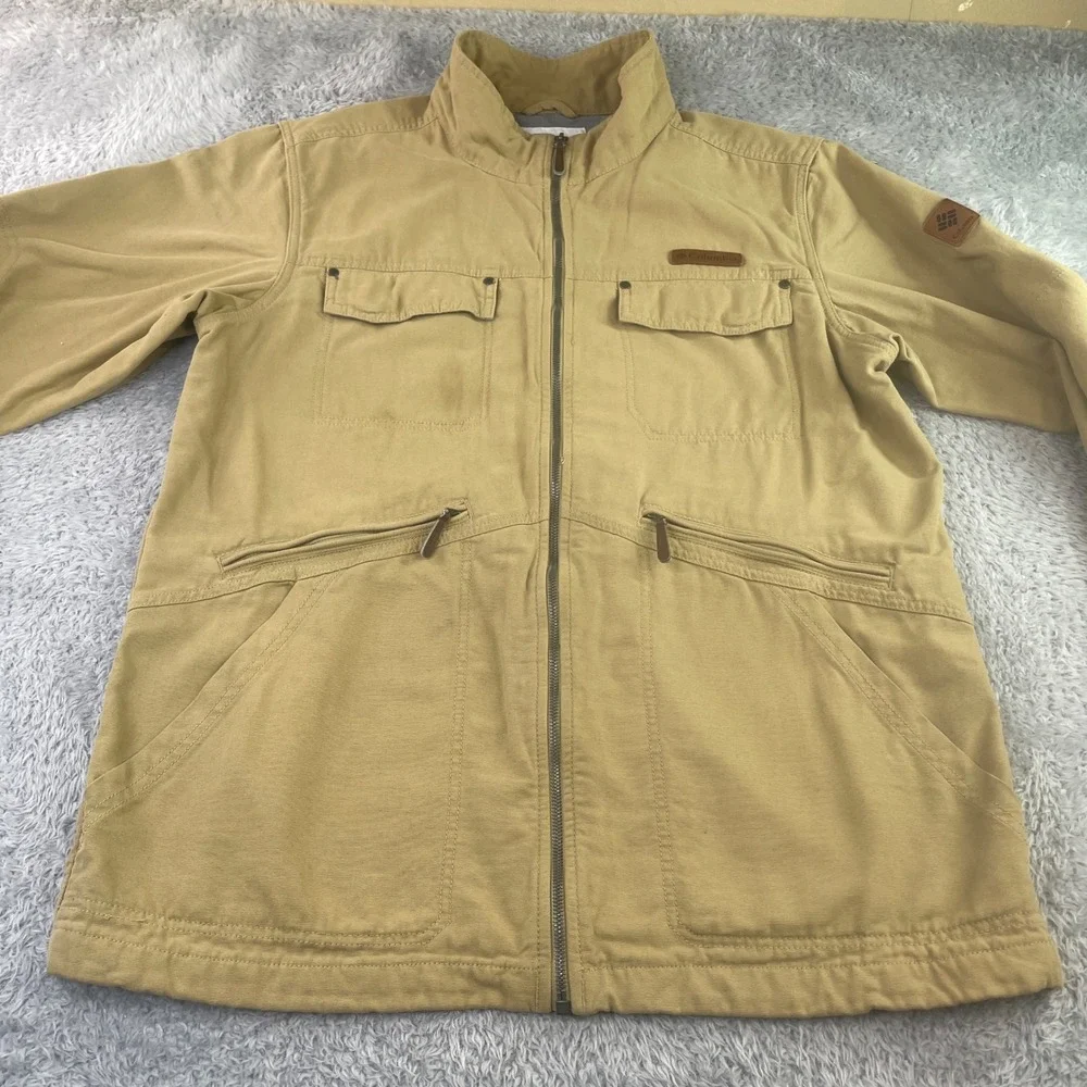Columbia Canvas Field Jacket Mens Large Tan Khaki Full Zip Utility Work Coat